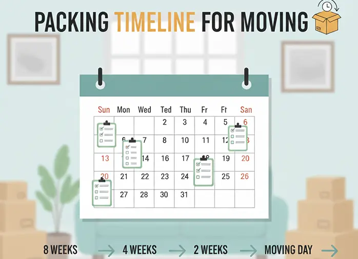 organized packing timeline checklist for moving